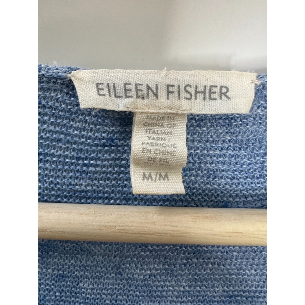 Eileen Fisher 100% Linen Open Knit Semi Sheer Longline Tunic Top Split Hem M - Picture 12 of 15